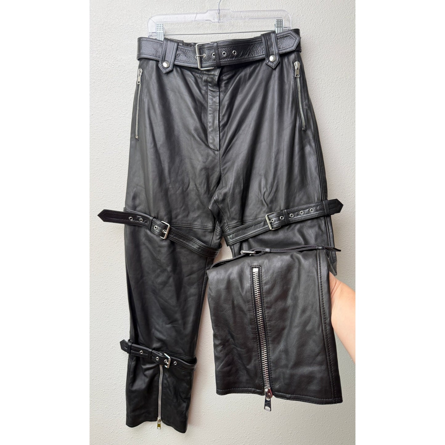 Alexander McQueen Womens US 14 Black Leather Moto Pants
