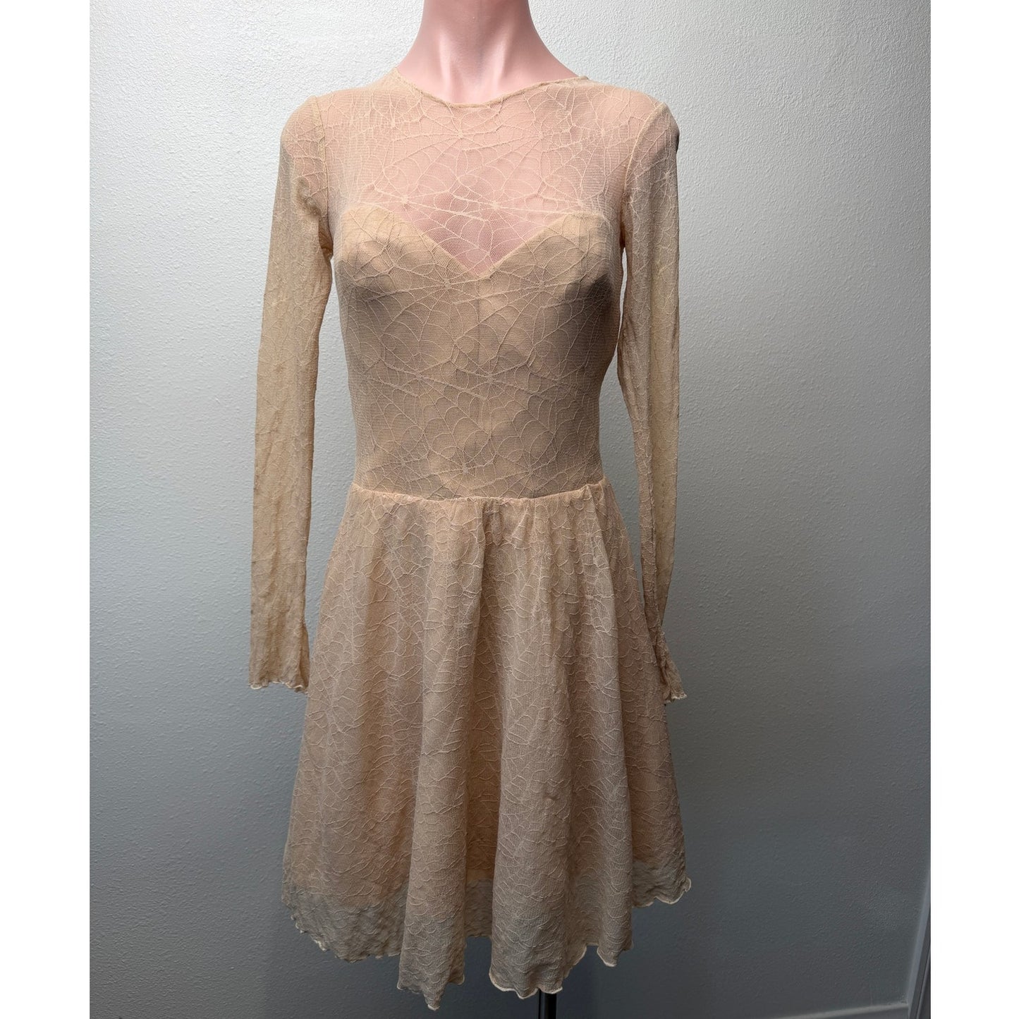 Ninivah Khomo Tan Lace Long Sleeve Mini Dress US XS/S