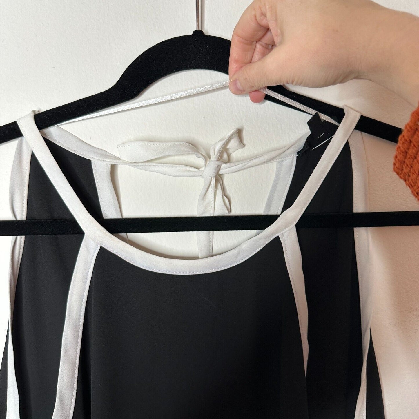 FATE Black & White Lined Stripe Tie Side Back Flowy Halter Blouse Top Small