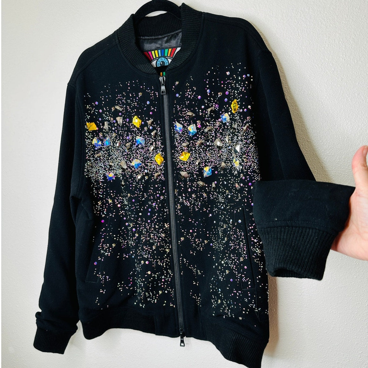 Libertine Black Rhinestone Multicolor Encrusted Zip Jacket XL