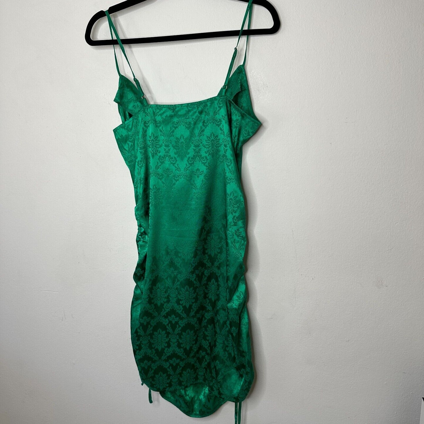 Missguided Emerald Green Satin Ruched Side Spaghetti Strap Mini Slip Dress 6