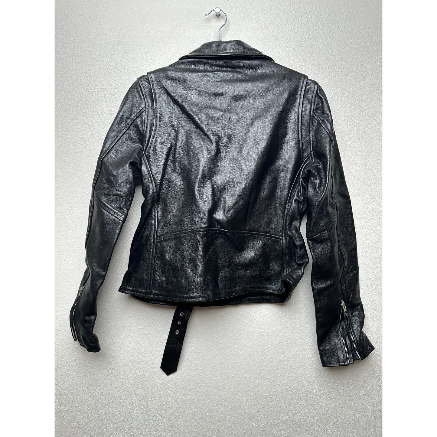 Carrie Hoxton Black Leather Moto Biker Jacket Women’s 14 Belted Zip