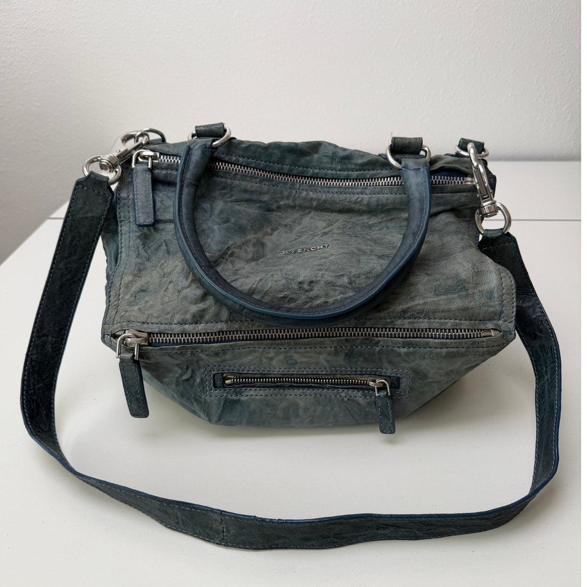 Givenchy Blue Green Zip Satchel Bag Women's