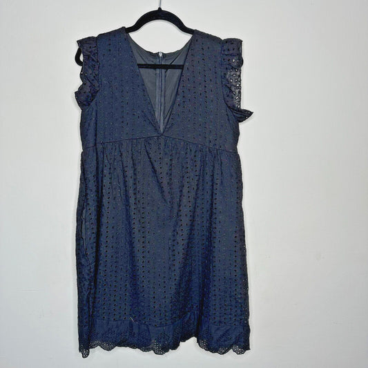 Black Eyelet Lace Ruffle Deep VNeck Zip Sleeveless Romper Mini Empire Waist Med