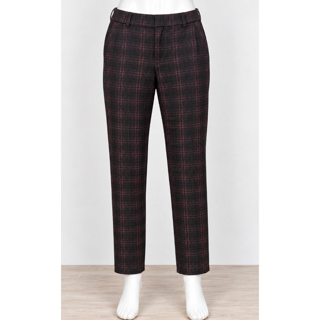 Kut From The Kloth Black Burgundy Plaid Skinny Ankle Pants Women's US 2