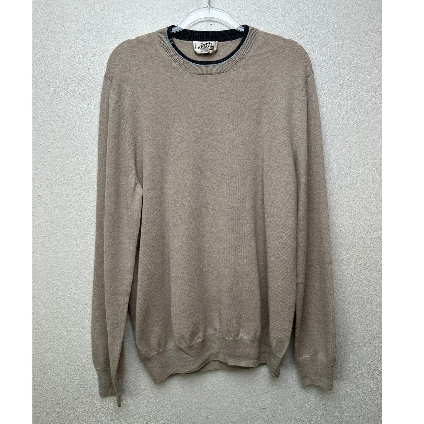 Hermes 100% Cashmere Crewneck Sweater Beige Men’s 2XL Made in Italy