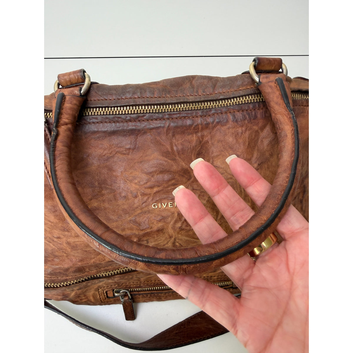 Givenchy Cognac Brown Zip Satchel Bag Women's