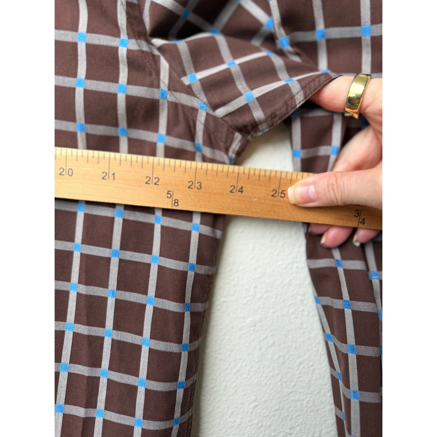 Bugatchi Plaid Button Front Long Sleeve Shirt Mens L Blue Brown