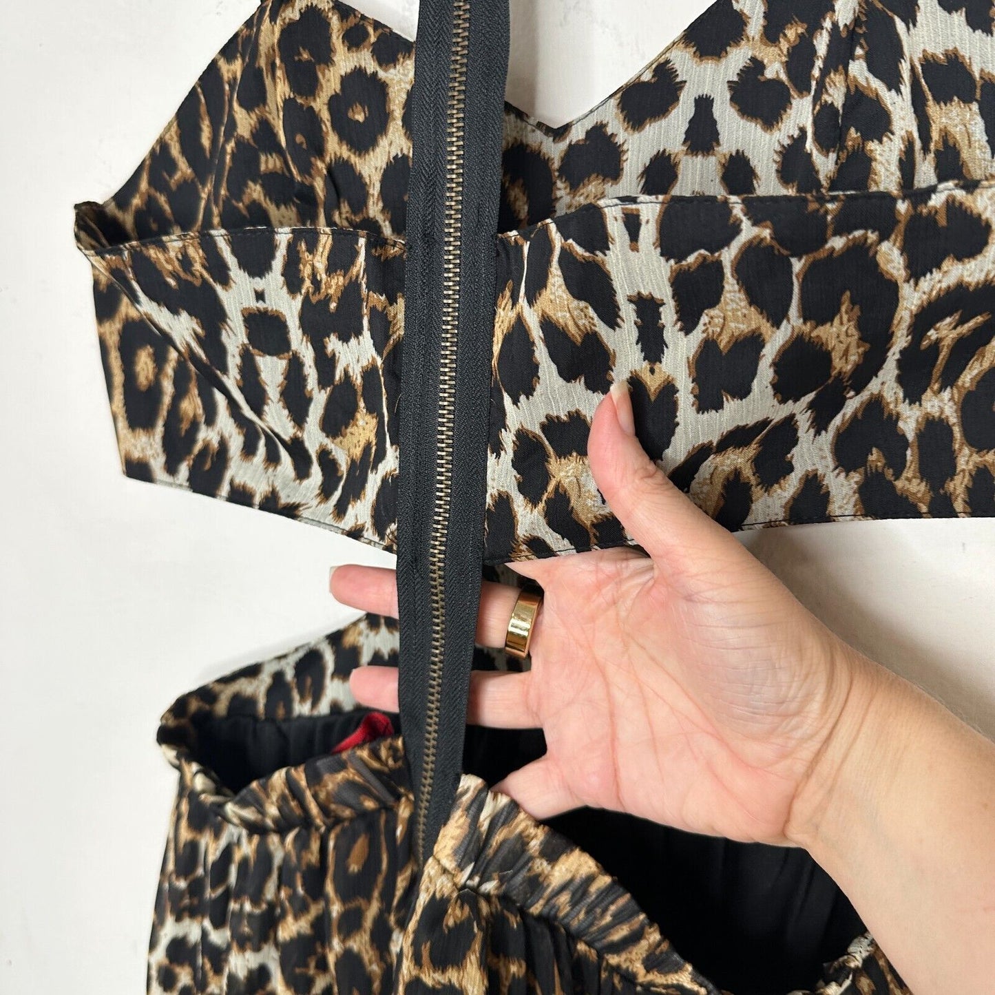 Xtaren Cheetah Print Strappy Hi-Low Open Side Sweetheart Neck Zip Back Dress S