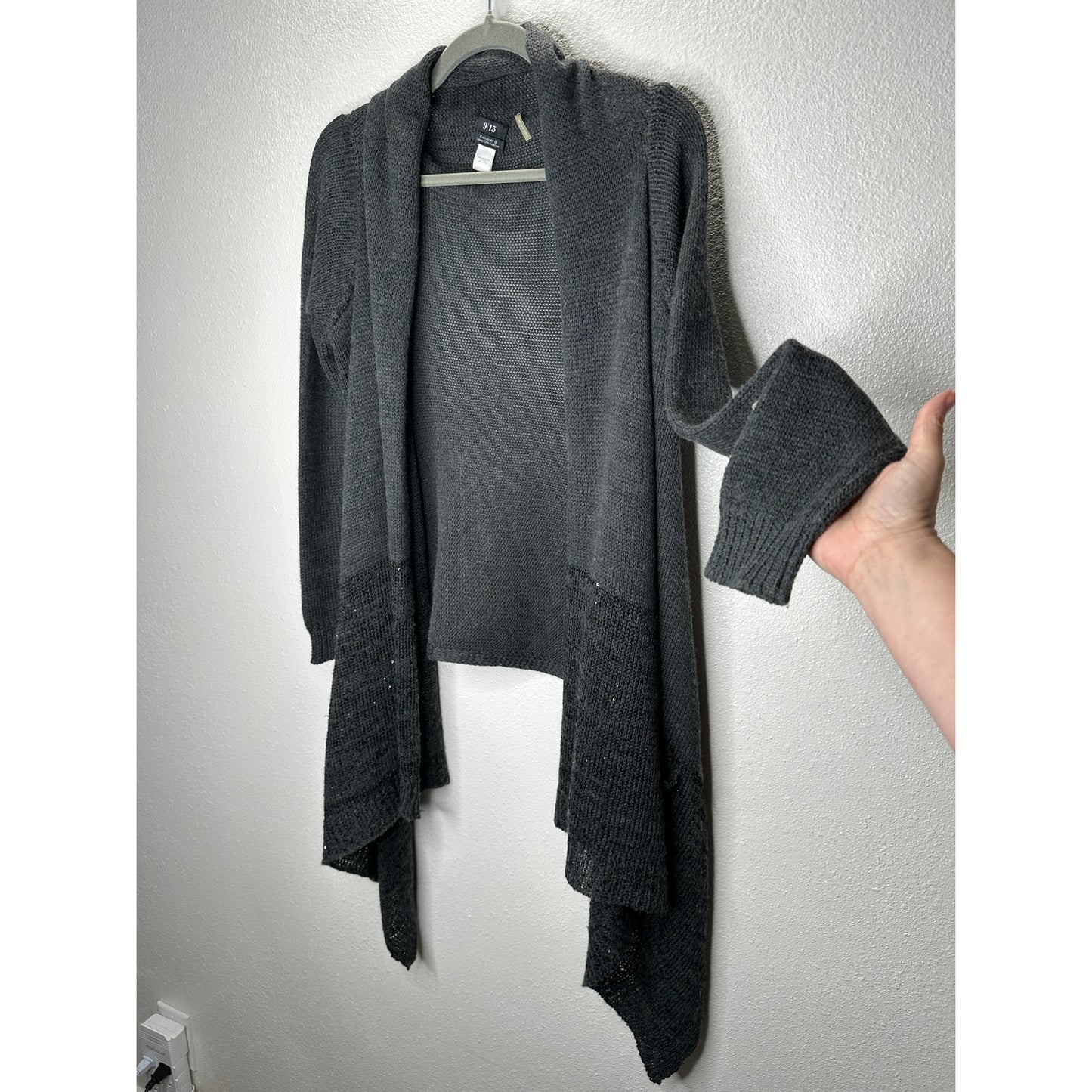 9/15 Saks 5th Ave Dark Gray Waterfall Front Cardigan with Sequins Large