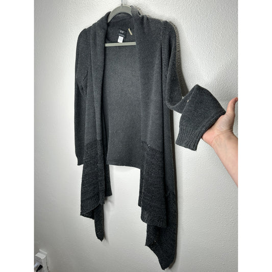 9/15 Saks 5th Ave Dark Gray Waterfall Front Cardigan with Sequins Large