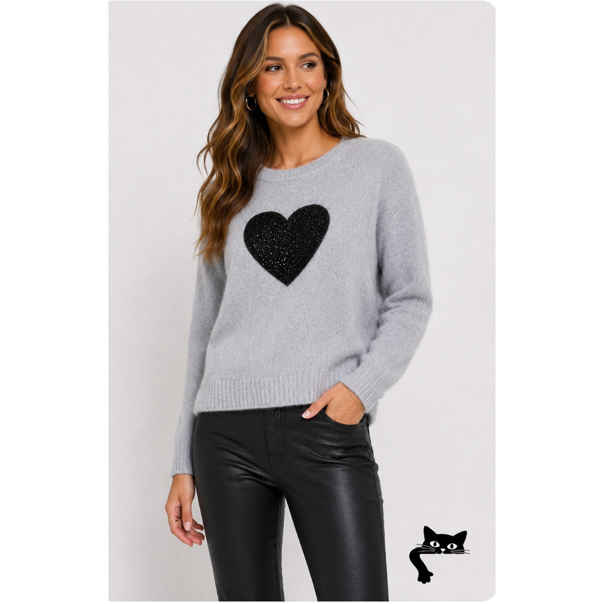 Gap Light Gray Metallic Heart Intarsia Crewneck Pullover Long Sleeve Sweater S