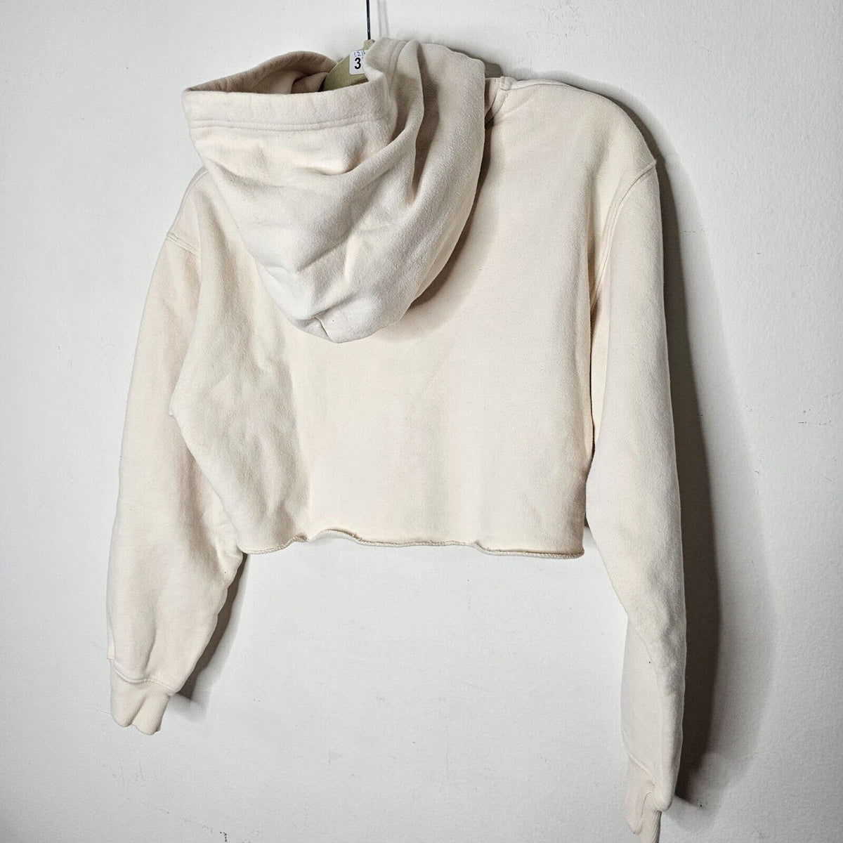 TNA Tan Long Sleeve Crop Fleece Hooded Sweatshirt Rib Trim Sleeves Raw Hem Small
