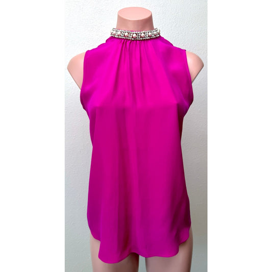 Amanda Uprichard Silk Pearl High Neck Blouse US S Pink