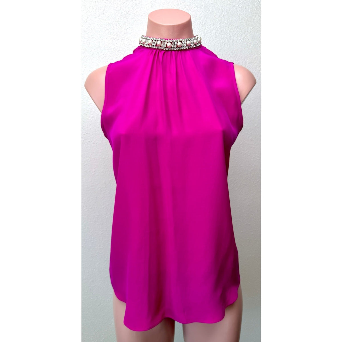Amanda Uprichard Silk Pearl High Neck Blouse US S Pink