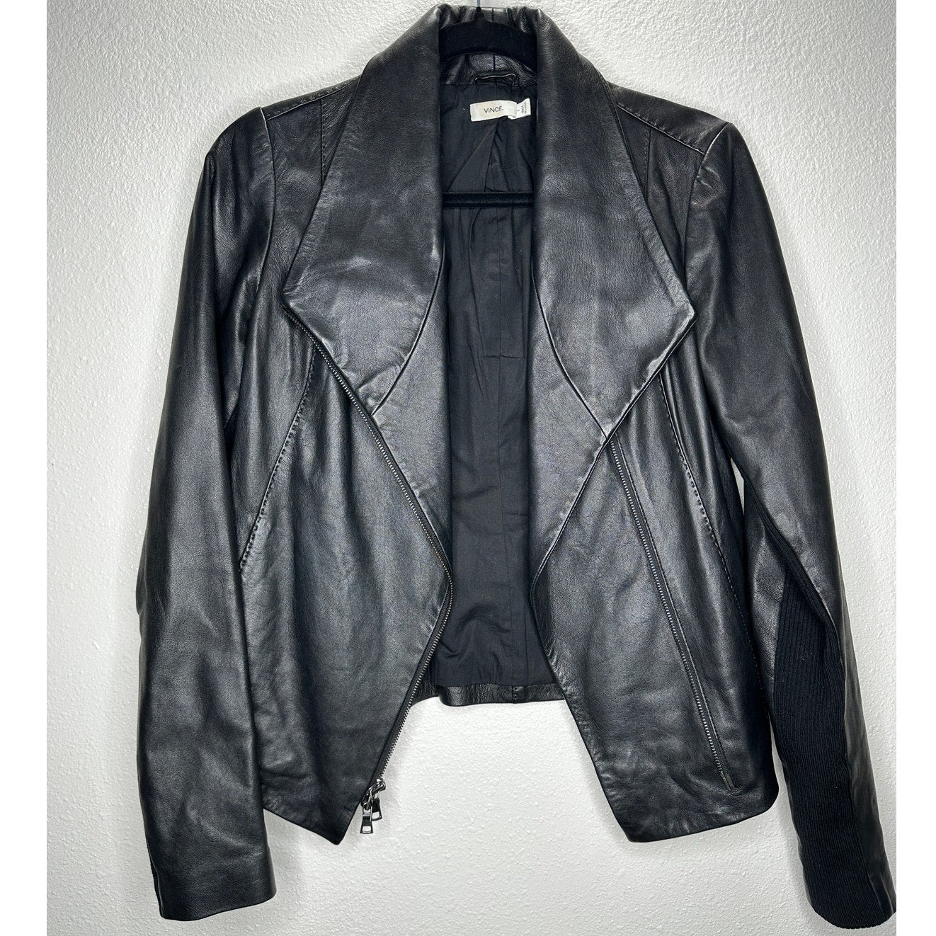 Vince Black Soft Lamb Leather Scuba Moto Jacket Asymmetrical Zip  S