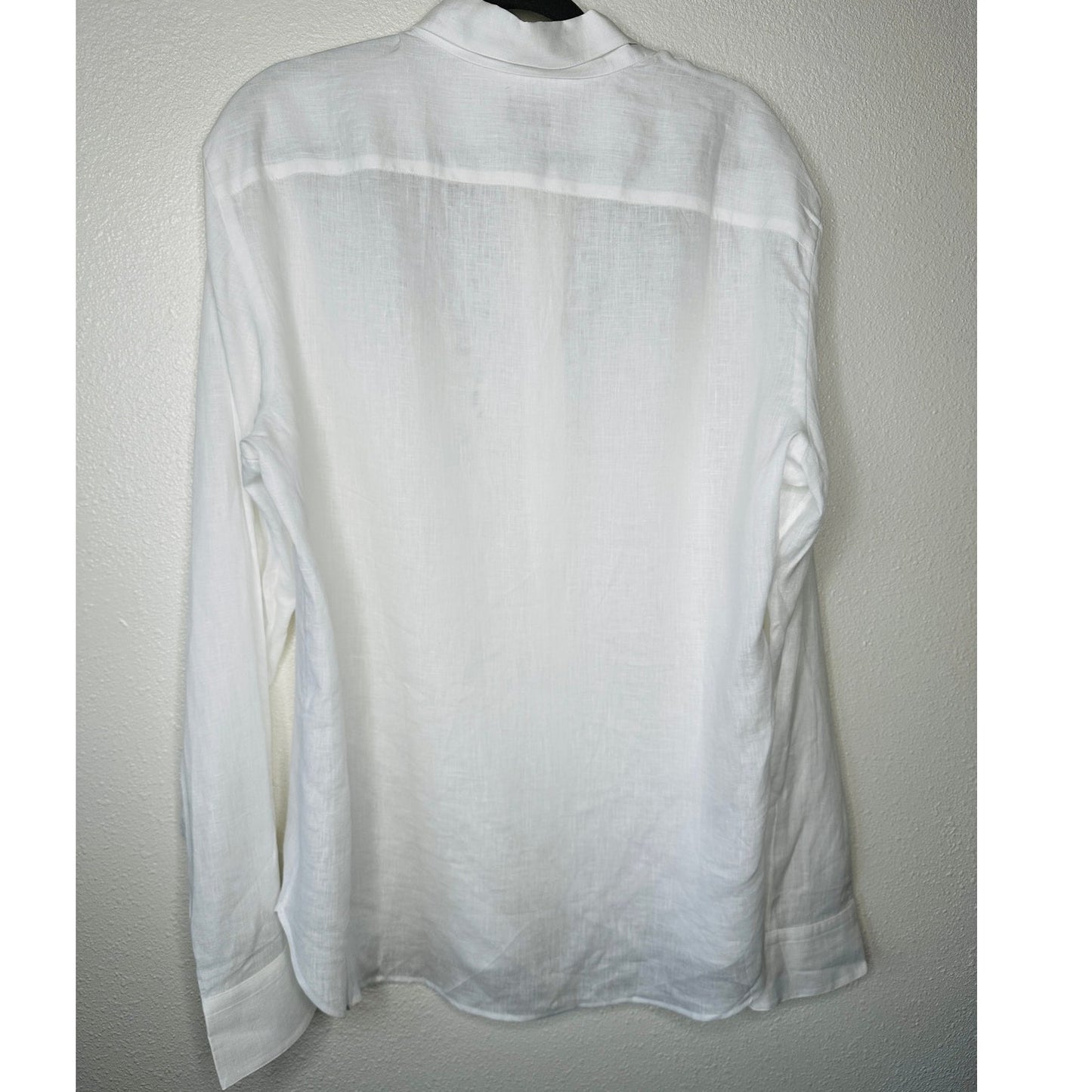 100% Capri Off White Dusty Blue Embroidered Pebble Rock Button Down Shirt XXL