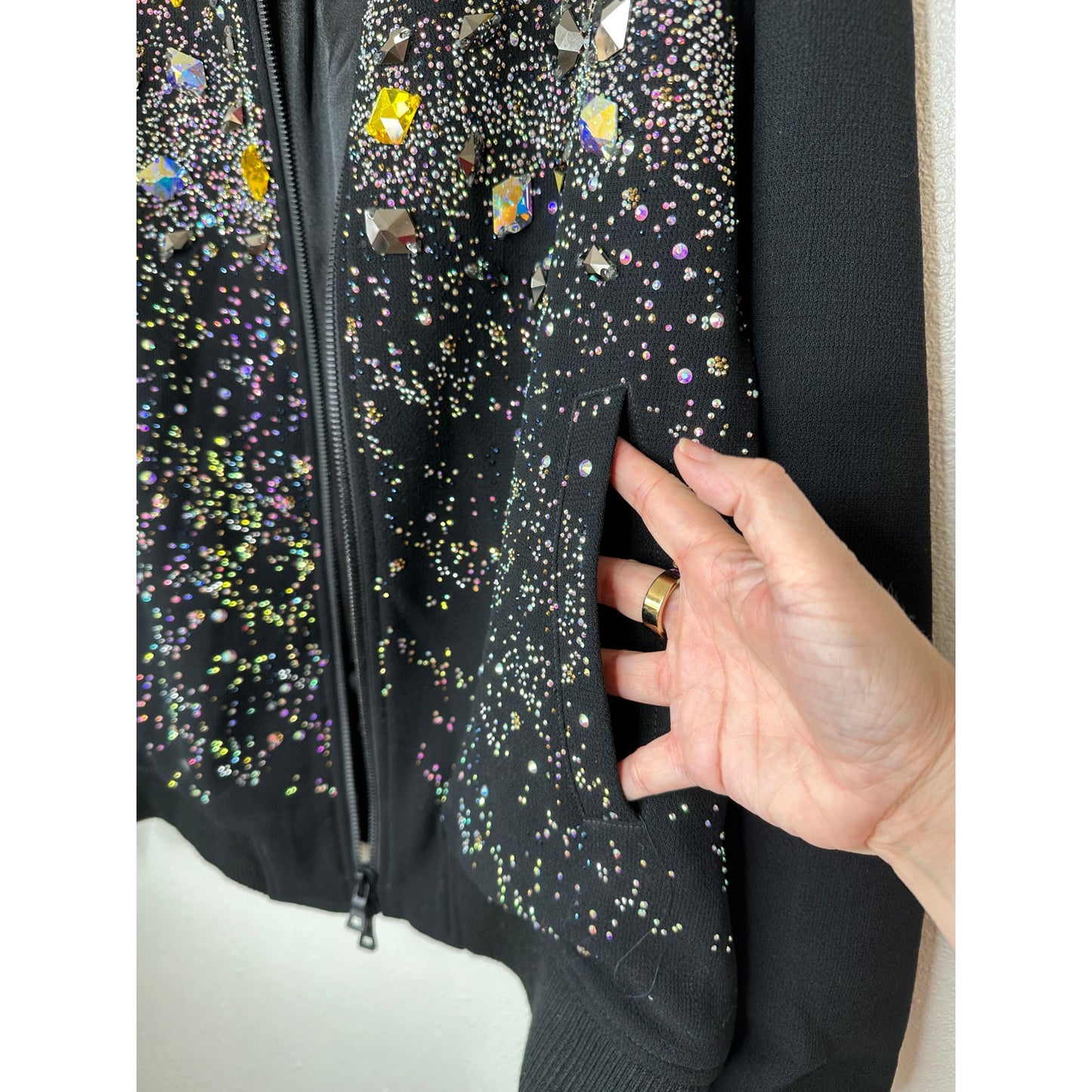 Libertine Black Rhinestone Multicolor Encrusted Zip Jacket XL