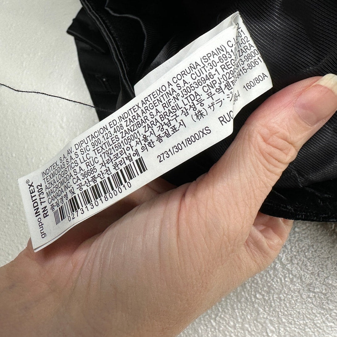 Zara Black Velour Tailored Button Front Vest  Front Flap Details XS