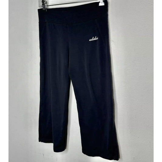 Adidas 3 Stripe Black Stretch Comfortable Capri Wide Leg Cropped Pants Medium