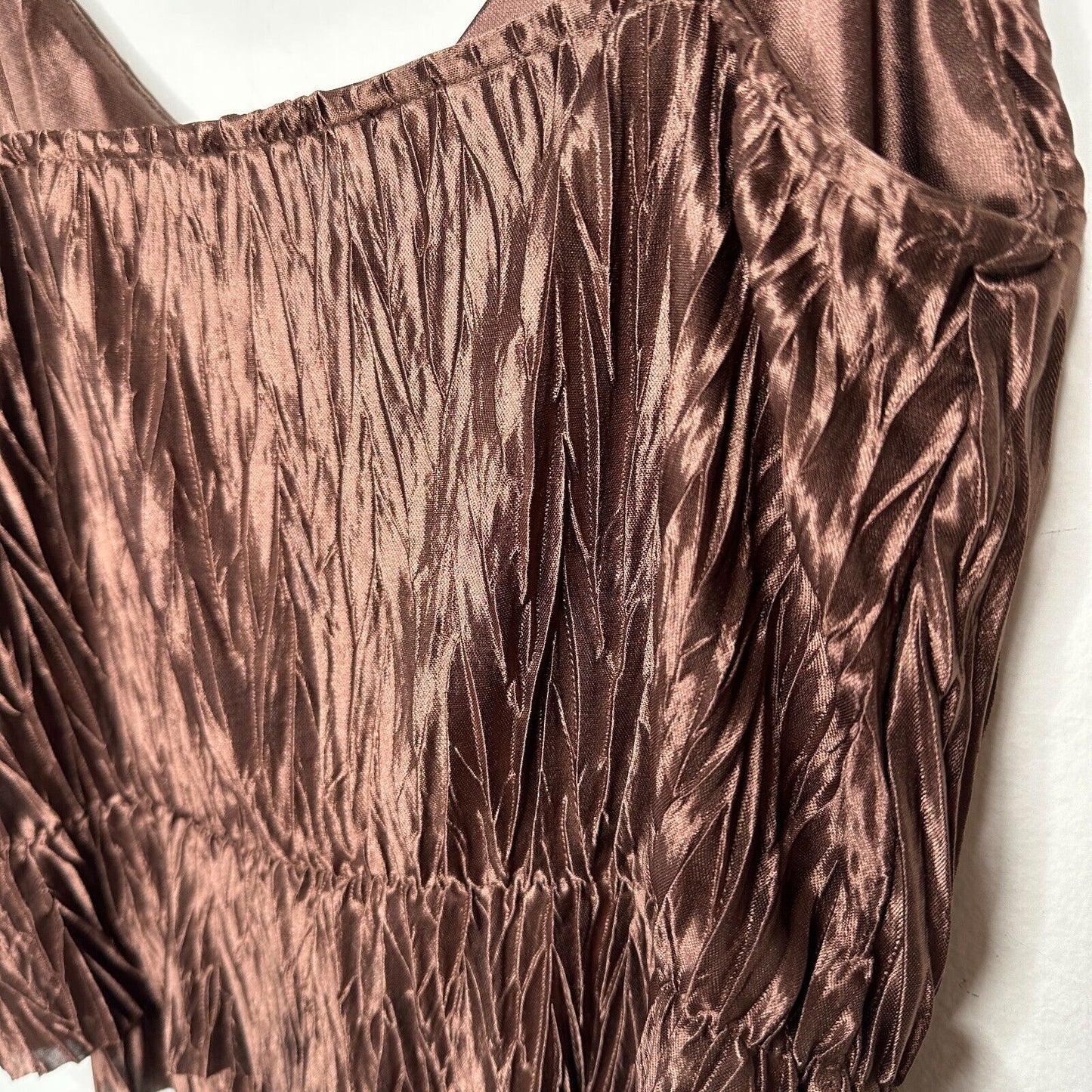 Zara Bronze Brown Travel Crinkle Satin Peplum Tank Spaghetti Strap V-Neck S