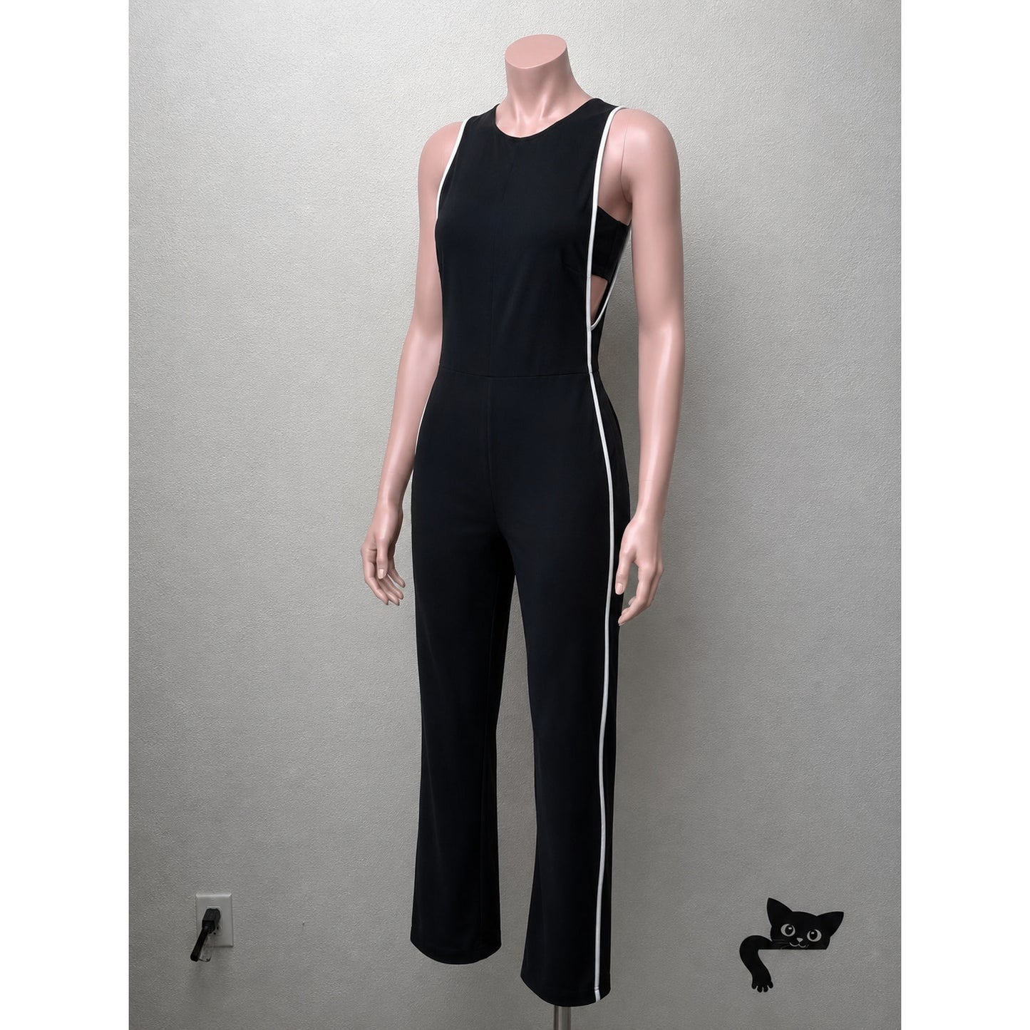 Rag & Bone Luna Black White Trim Sleeveless High Neck Cut Out Sides Jumpsuit 2