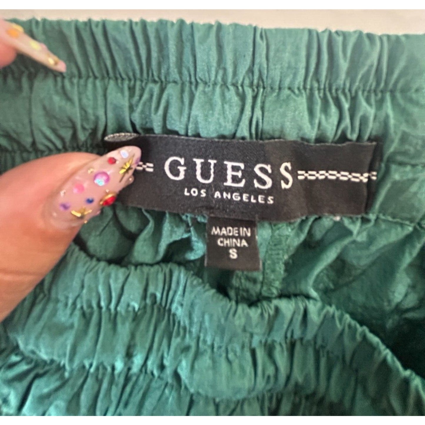 Guess Green Stretch Waist Drawstring Nylon Jogging Shorts Small