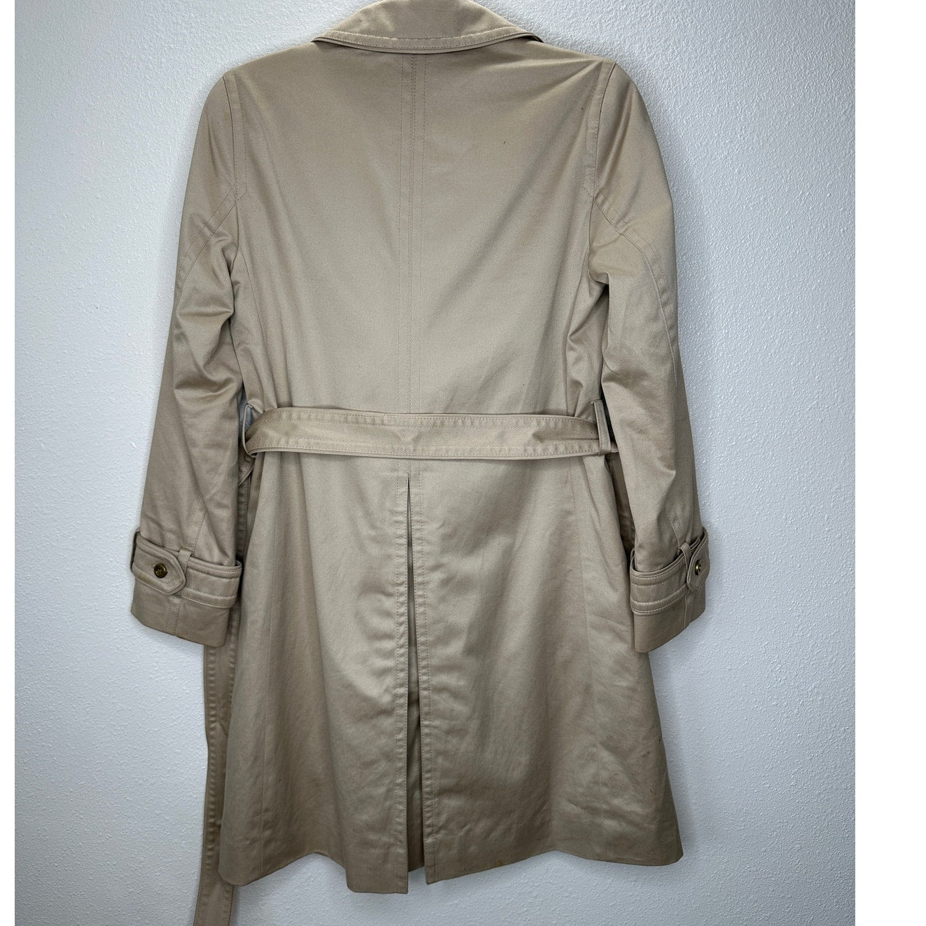 Coach Tan Double Breasted Tie Belt Trench Coat Gold Buttons Small