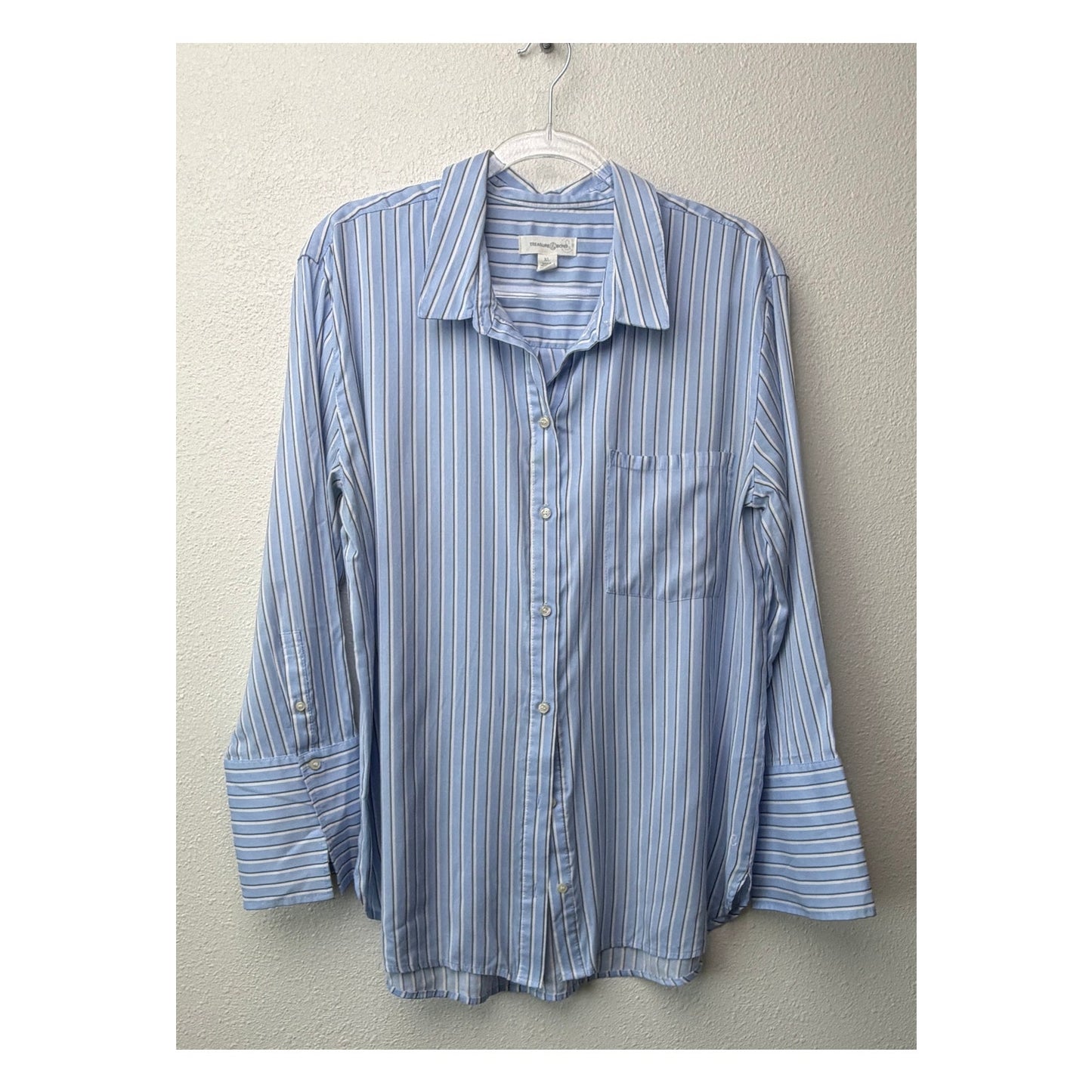 Treasure & Bond Blue Striped Boyfriend Shirt Womens XL