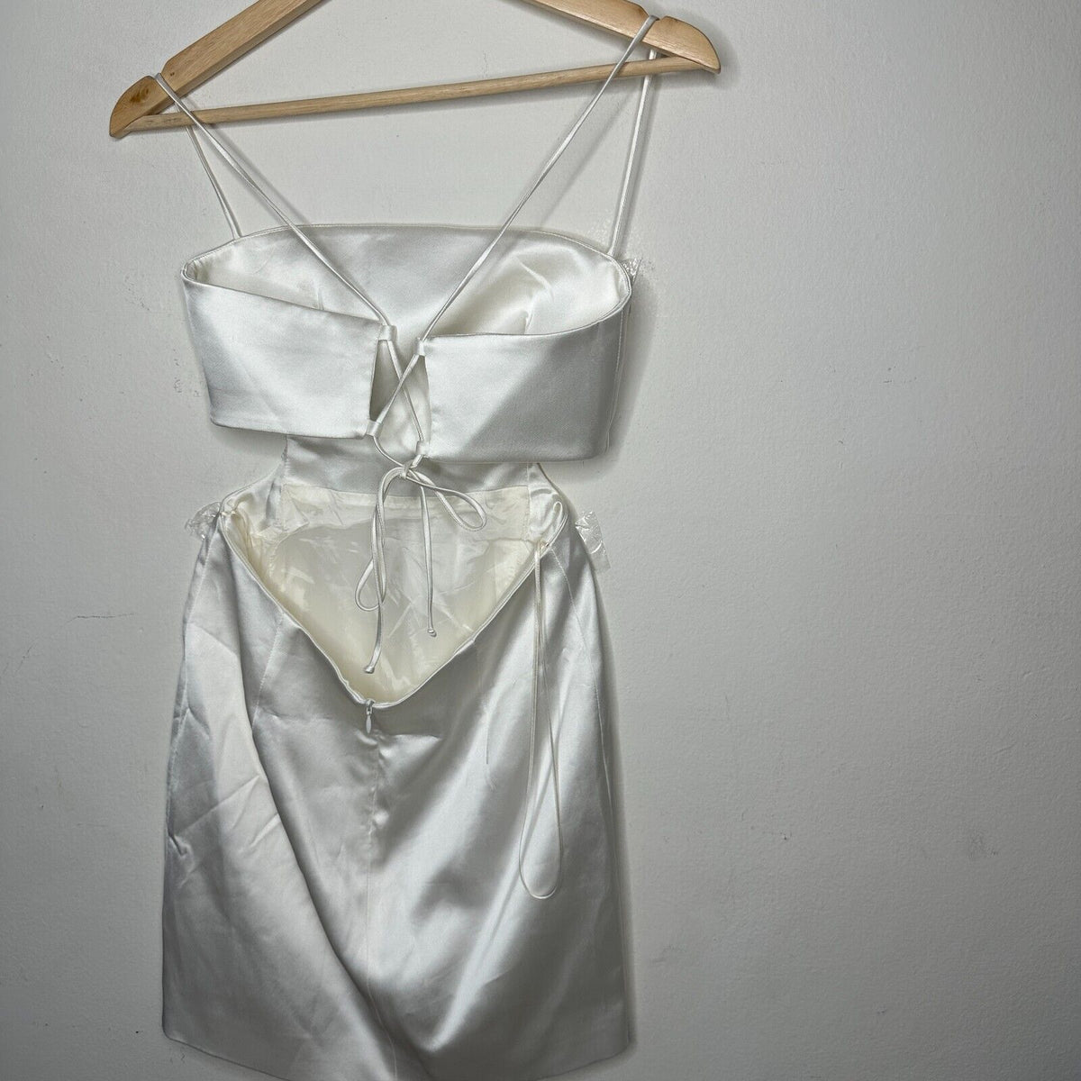Gauge81 Marta White Satin Cut Out Square Neck Sleeveless Open Side Tie Back Mini SM