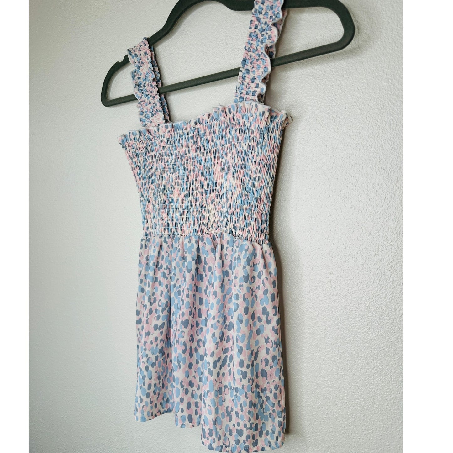 Aqua Muted Pink Cream Blue Smocked Sleeveless Babydoll Top S