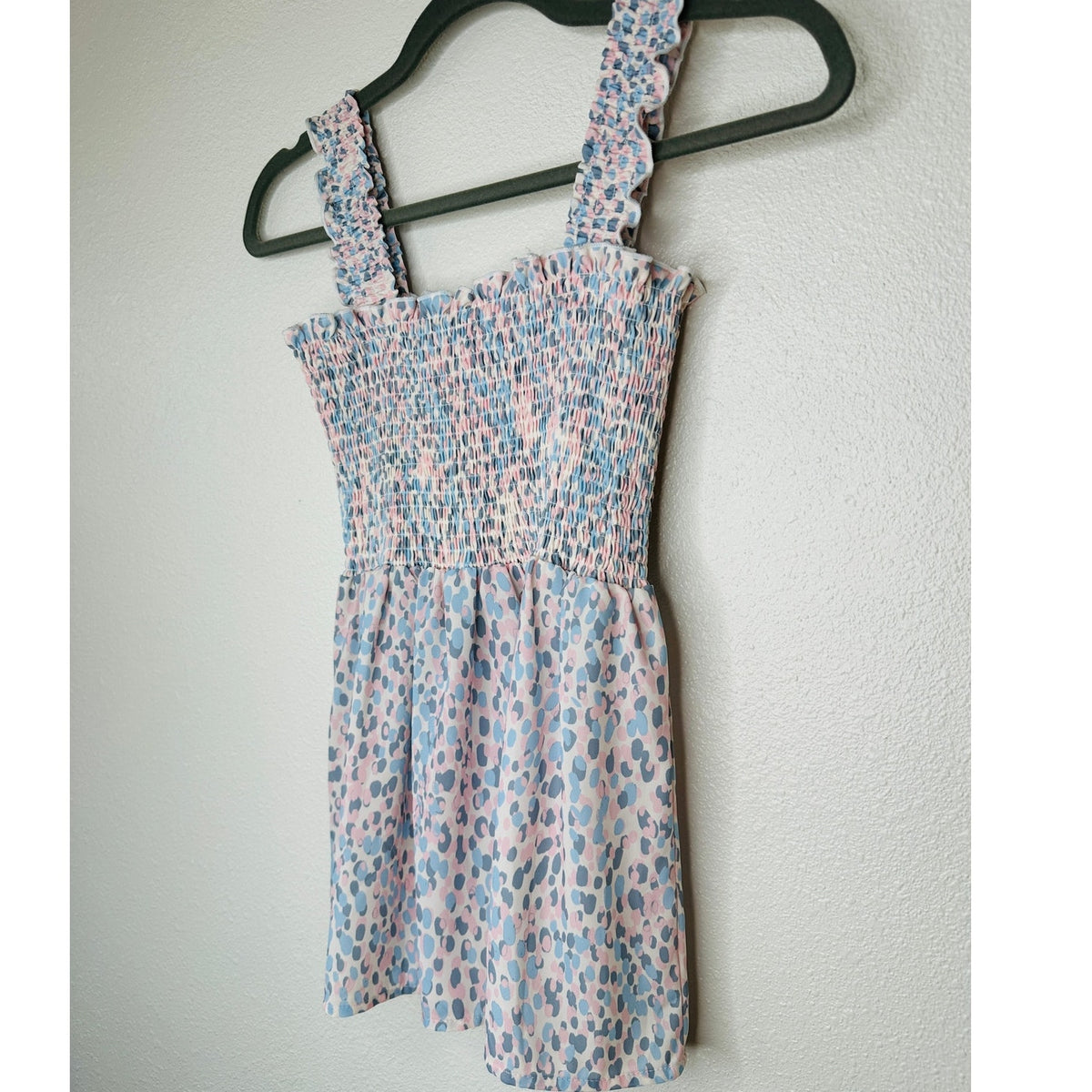 Aqua Muted Pink Cream Blue Smocked Sleeveless Babydoll Top S