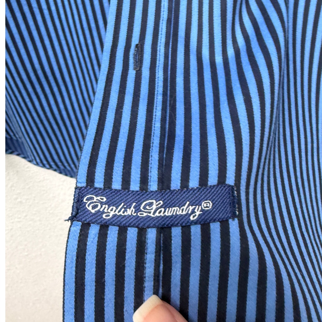 English Laundry Blue Black Stripe Button Front Shirt Mens L