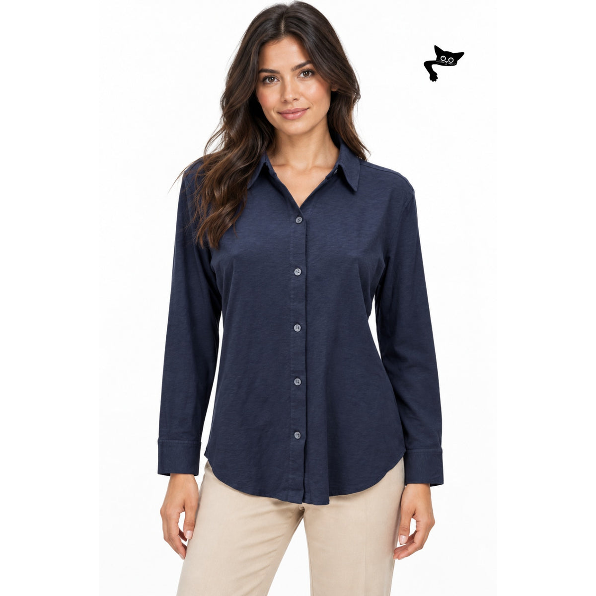 NWT Theory Riduro R Navy Slub Button Shirt Women M