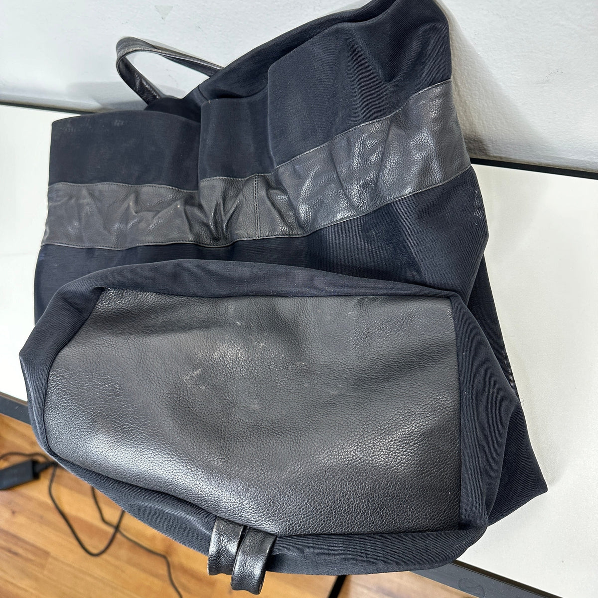 Large Black Canvas & Patent Leather Tote Bag Backpack