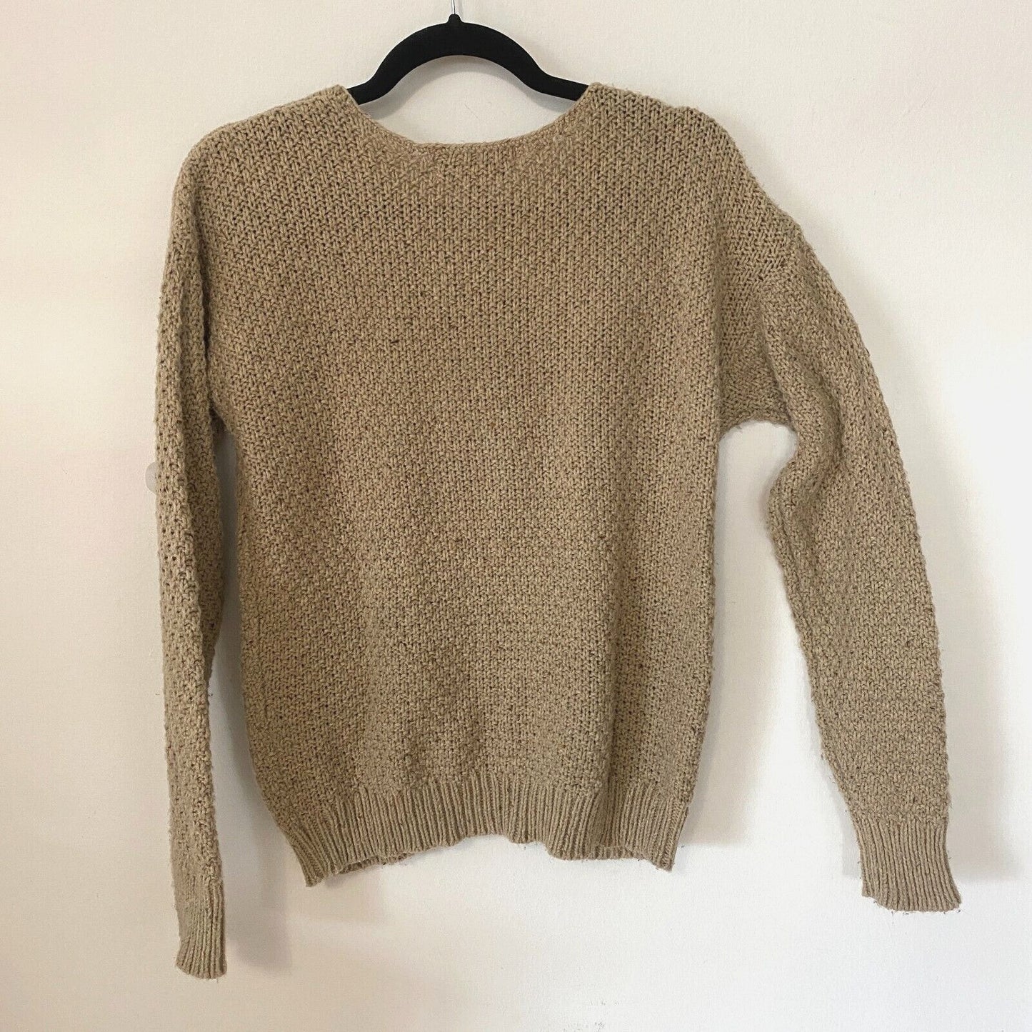 Wildfox Weekday Fuzzy Chunky Knit Design Oatmeal Tan Boxy Sweater Jumper S