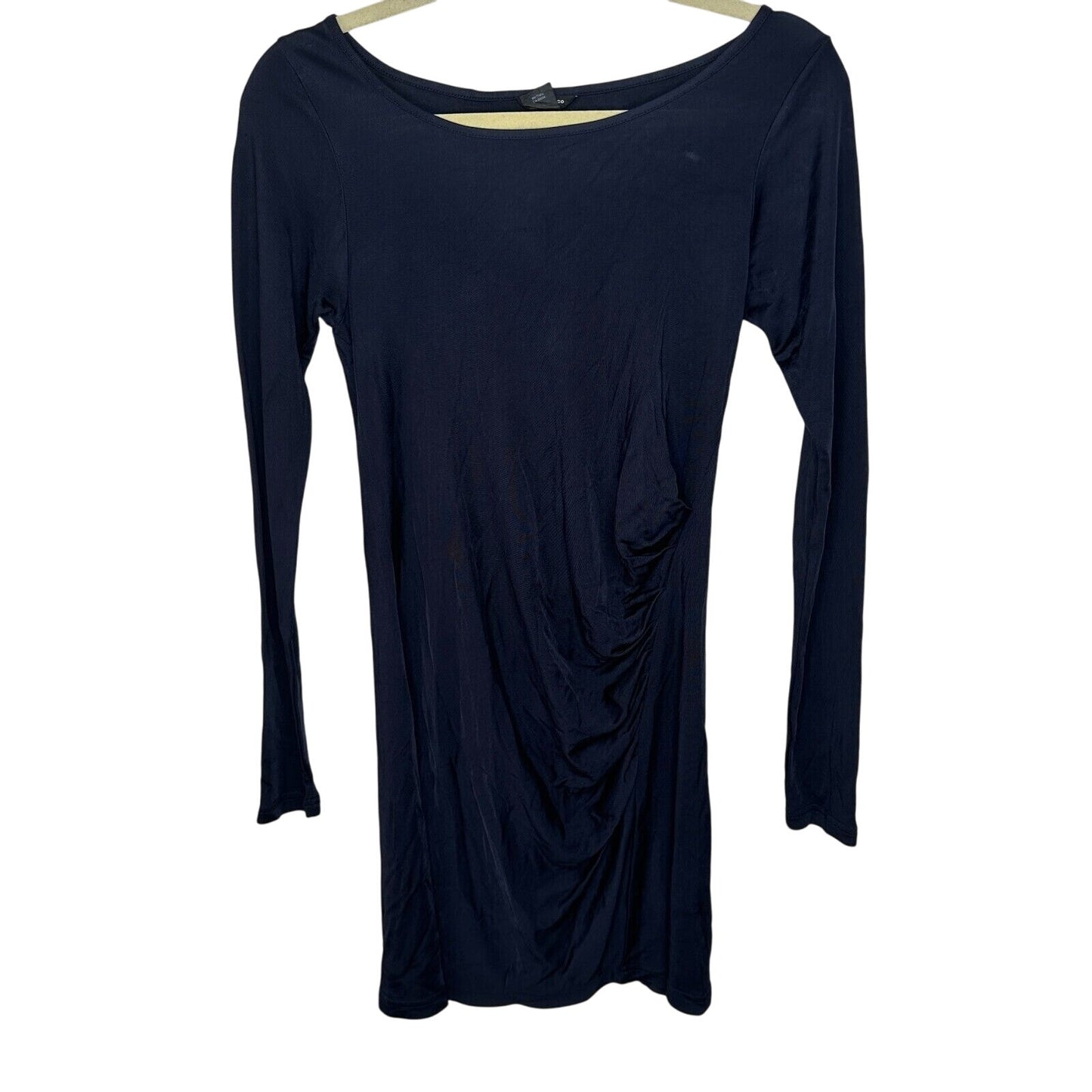 Club Monaco Sexy Jet Black Bodycon Long Sleeve Boat Neck Side Ruche Mini00