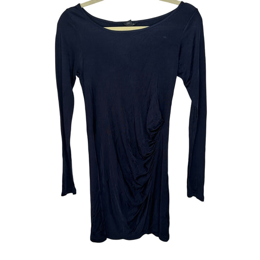 Club Monaco Sexy Jet Black Bodycon Long Sleeve Boat Neck Side Ruche Mini00