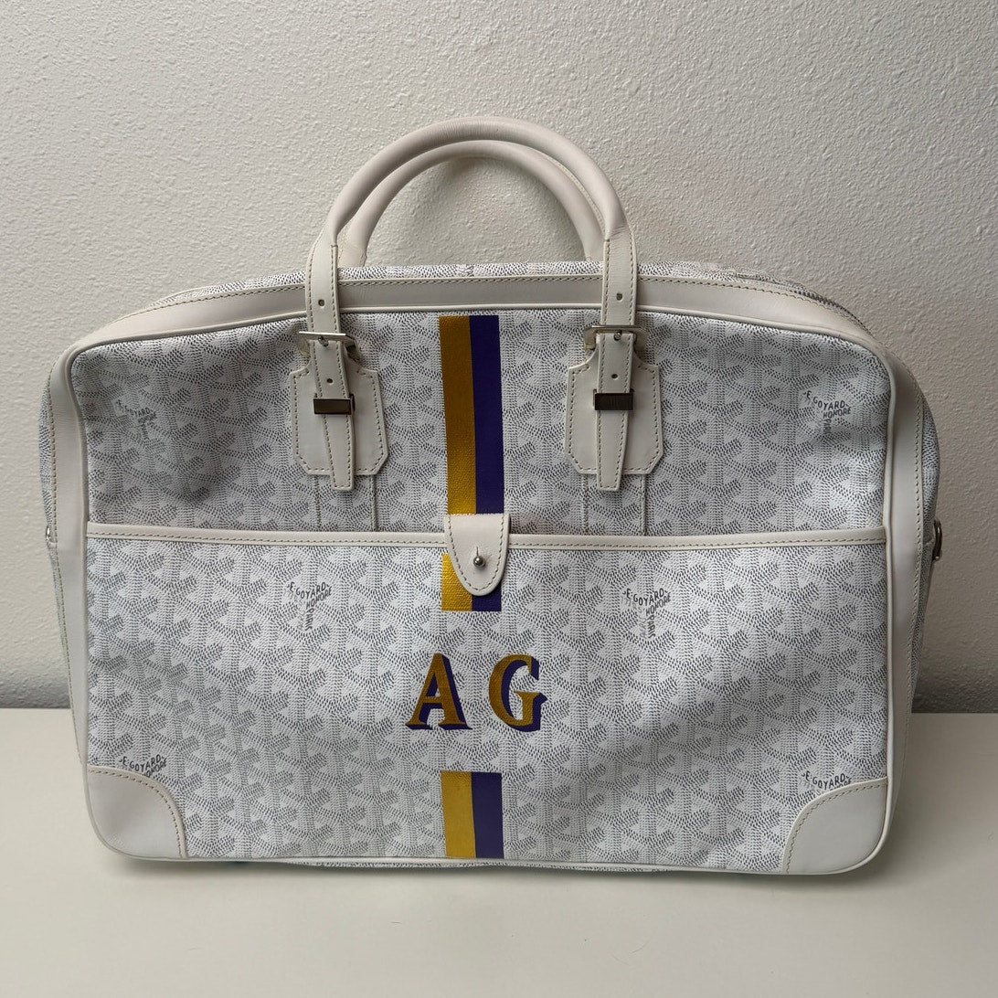 Goyard Ambassade MM White Goyardine Briefcase Laptop Bag AG Personalized