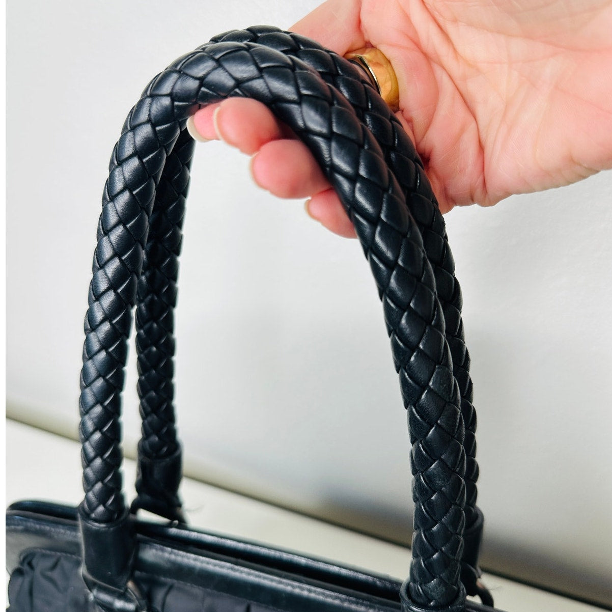 Prada Vintage 90s Black Nylon & Leather Buckle Braided Handle Purse