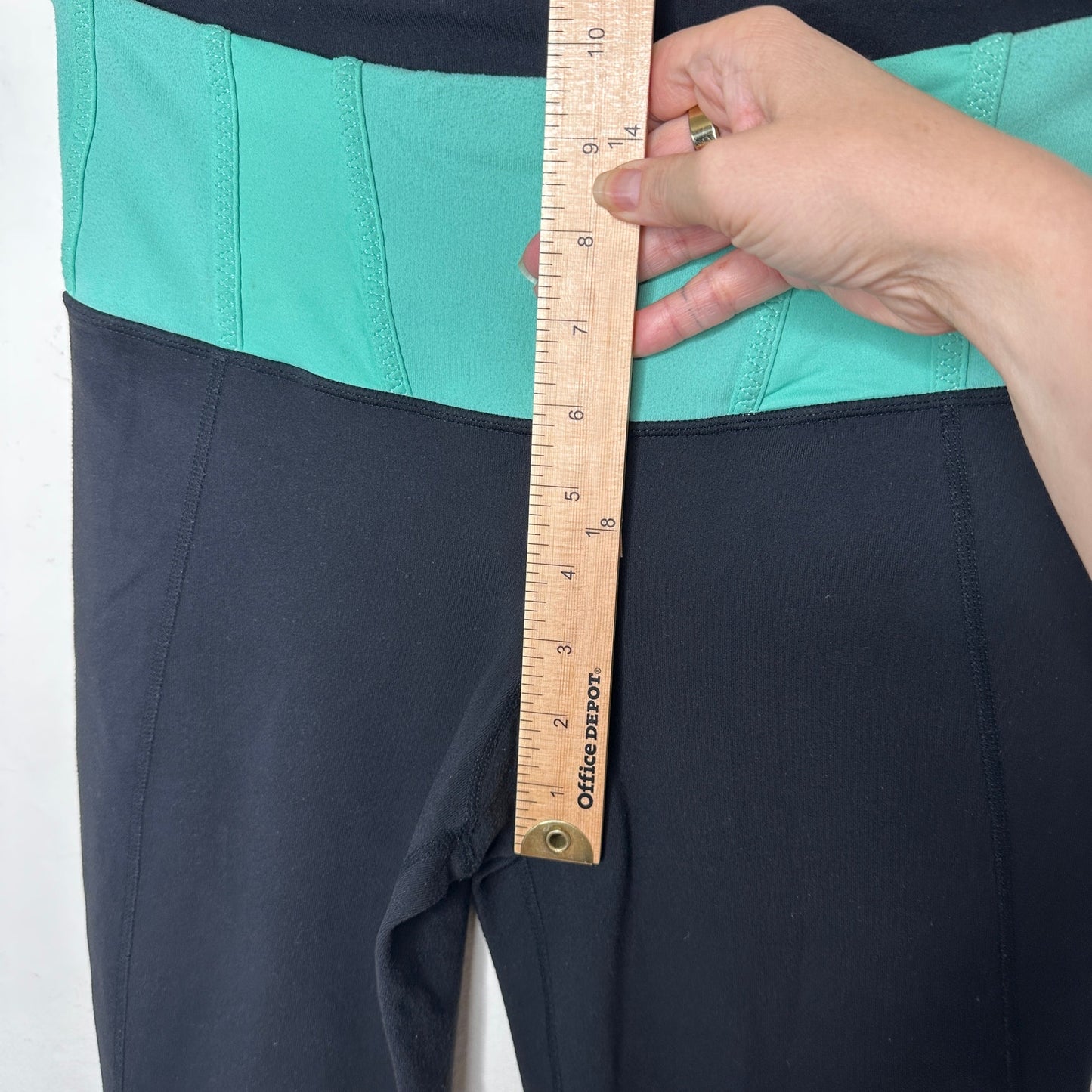 Lululemon Aqua Wide Waist Band Black Flare Yoga Pant Leggings 6