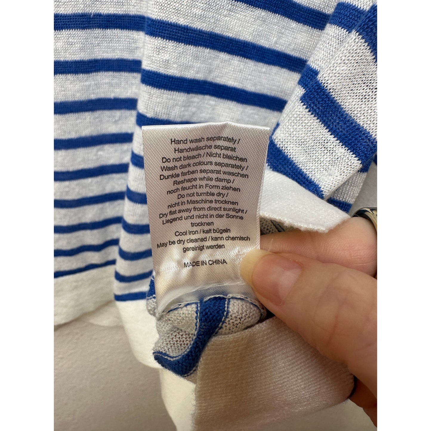 Poetry Ivory Blue Striped Linen Knit Collared V-Neck Boxy Sweater US 12