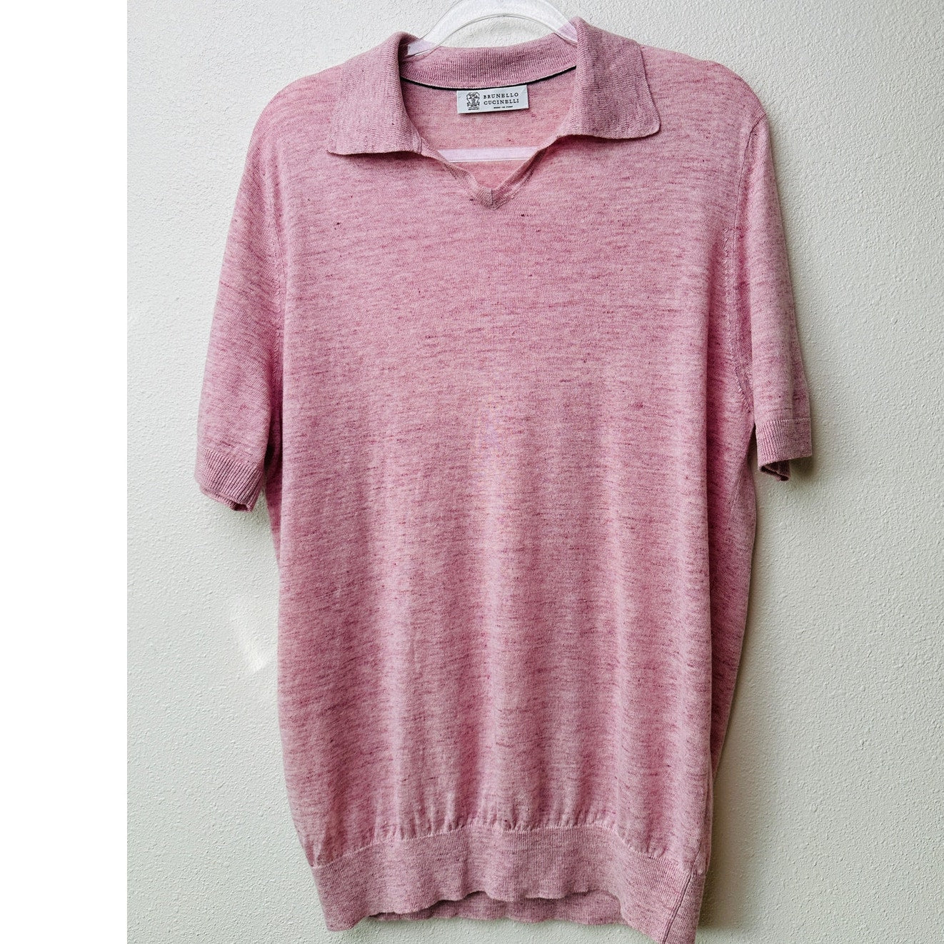 Brunello Cucinelli Polo Pink Men US XL Linen Knit