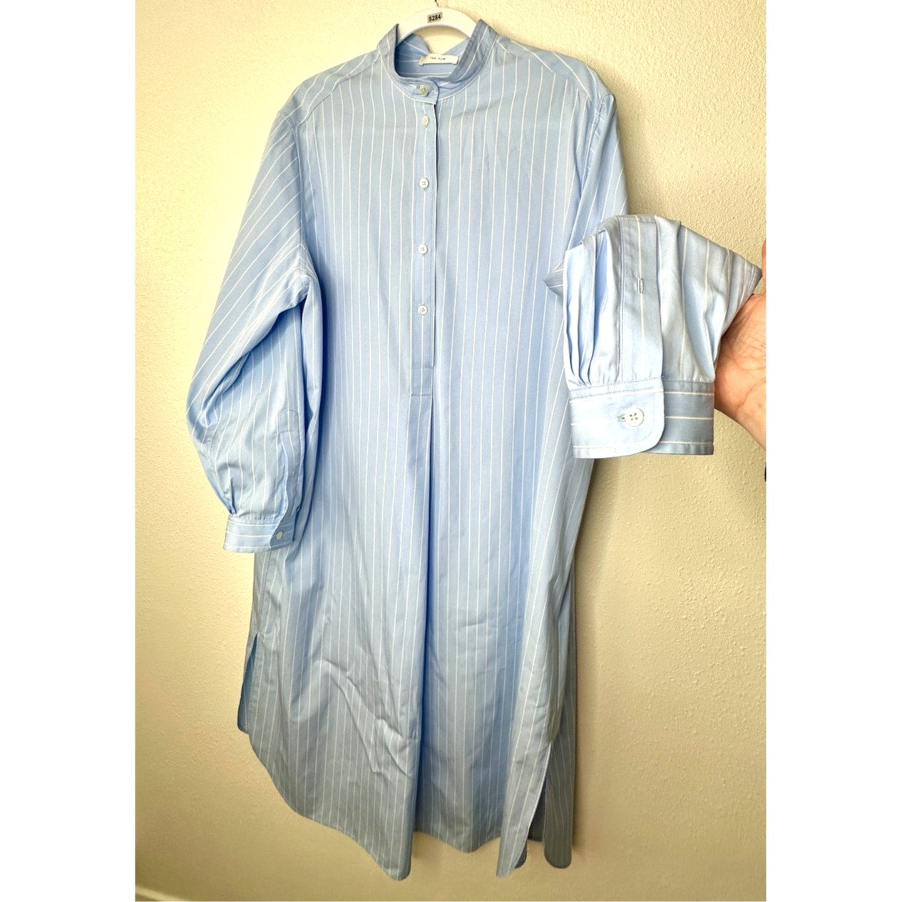 NWT The Row Karl Blue & White Stripe Long Sleeve Shirt Dress L