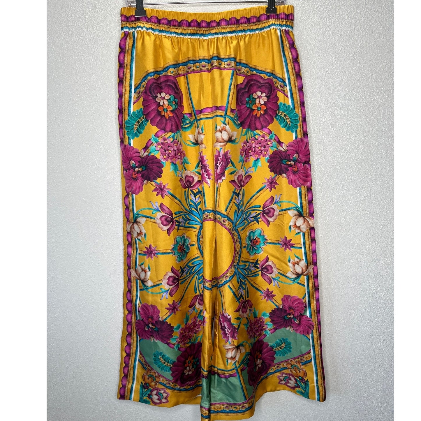 La DoubleJ Yellow Multi-Color Printed Silk Pull-on Palazzo Pant XL