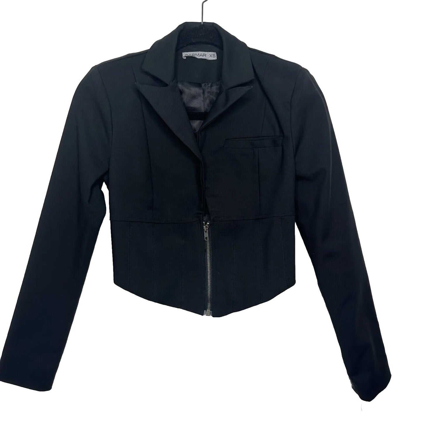 CARMAR Black Cotton Cropped Vest Jacket Half Zip Front Breast Pocket Size XS