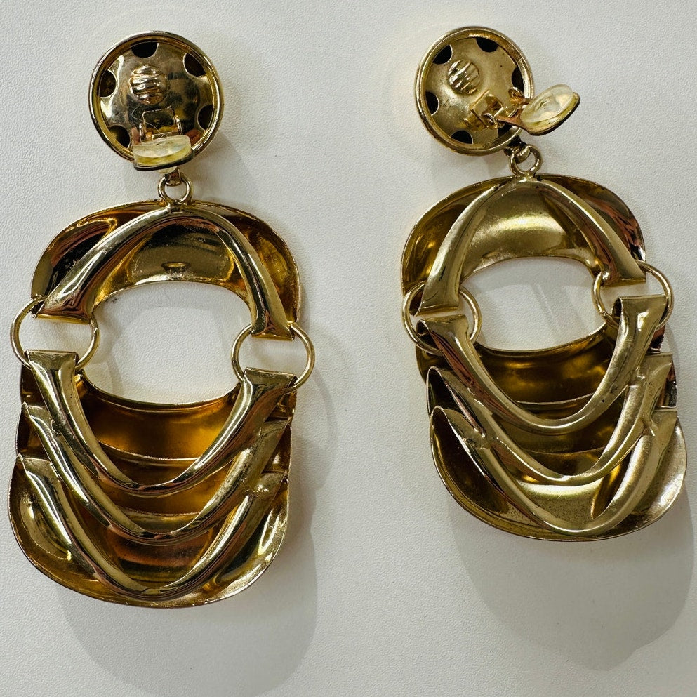Vintage 80's Gold Chunky Dangle Clip-On Earrings