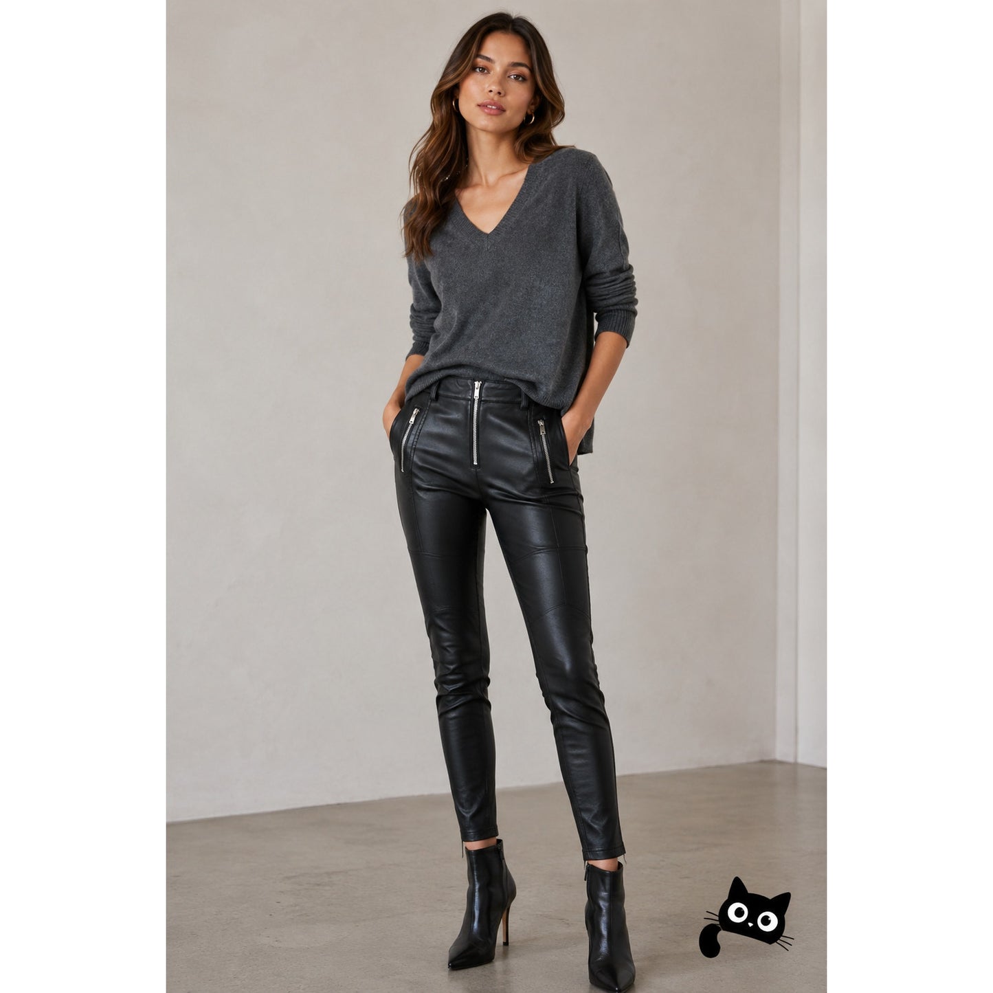 Topshop Faux Leather Moto Skinny Pants Black Women’s 6P Zip Pockets