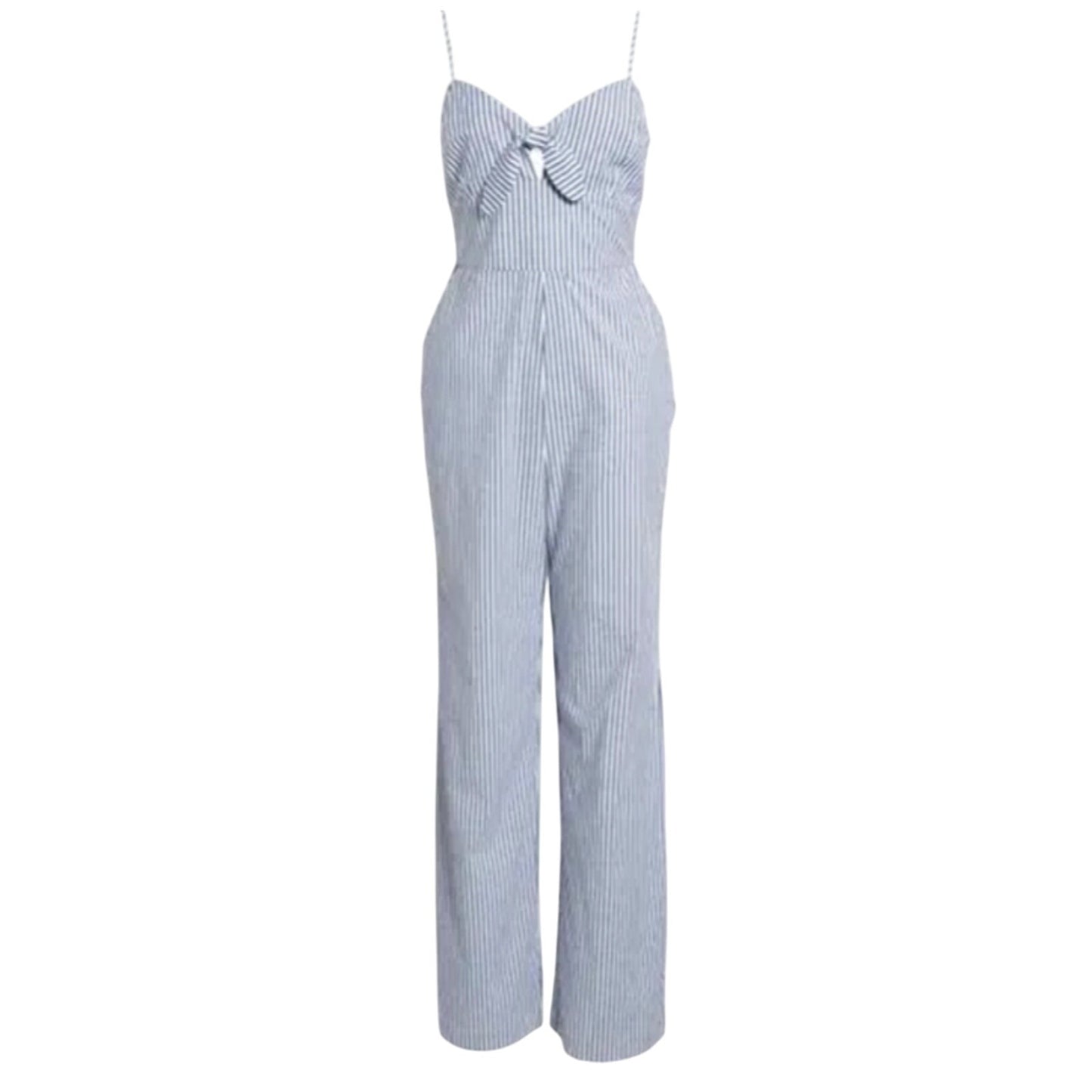 WAYF Massa Front Tie-Knot Pockets Blue White Pin Striped Jumpsuit Romper XS