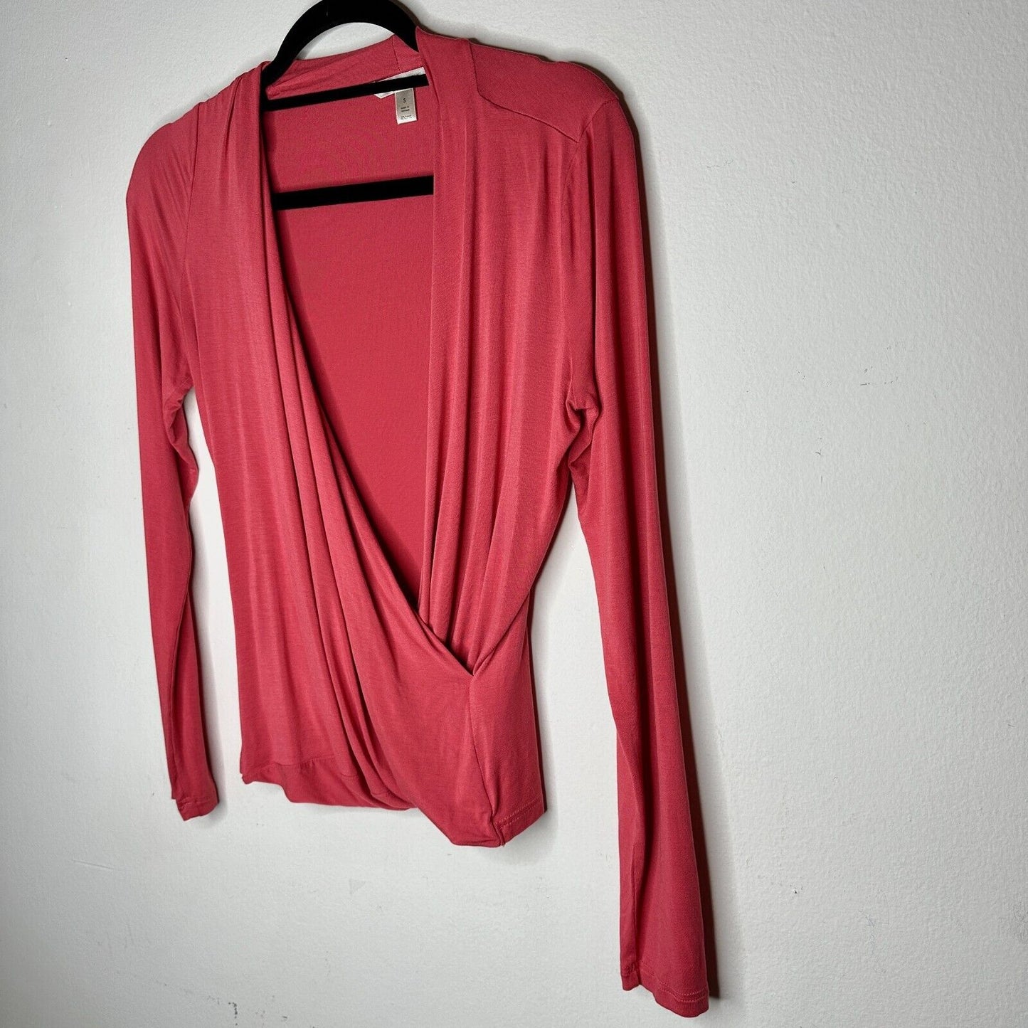Banana Republic Dark Coral Long Sleeve Deep Draped VNeck Faux Wrap Top S